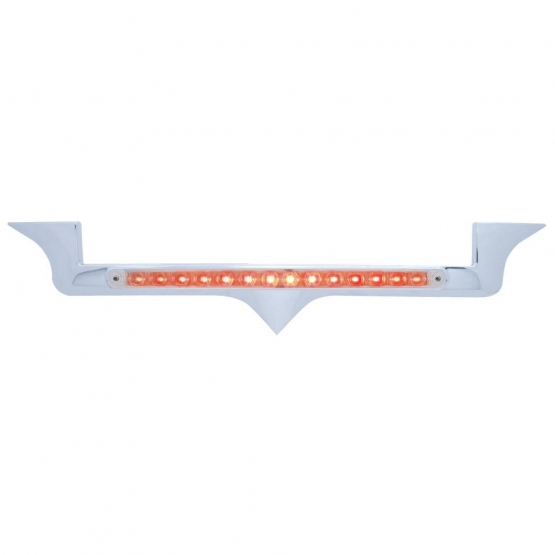 Chrome Hood Emblem Trim With 14 LED Light Bar For Kenworth - Red LED/Clear Lens