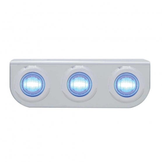 Stainless Light Bracket With 3X 3 LED 3/4" Mini Lights - Blue LED/Clear Lens