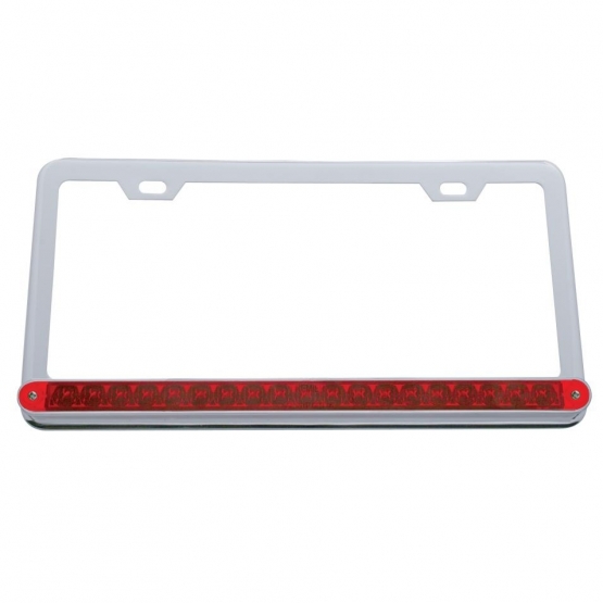 Chrome License Plate Frame With 19 LED 12" Reflector Light Bar - Red LED/Red Lens - Thumbnail 2