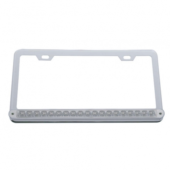 Chrome License Plate Frame With 19 LED 12" Reflector Light Bar - Amber LED/Clear Lens