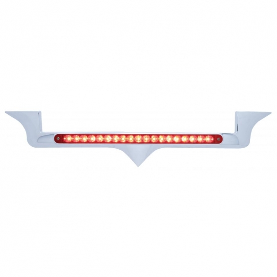 Chrome Hood Emblem Trim With 19 LED Reflector Light Bar For Kenworth - Red LED/Red Lens