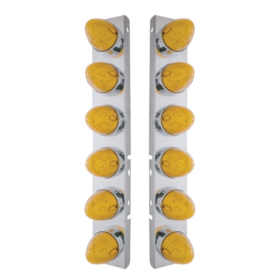 SS Front Air Cleaner Bracket With 12X 19 LED Beehive Lights & Bezels For Peterbilt-Amber LED & Lens