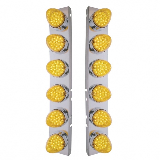 SS Front Air Cleaner Bracket With 12X 19 LED Reflector Lights & Bezels For Peterbilt-Amber LED & Lens