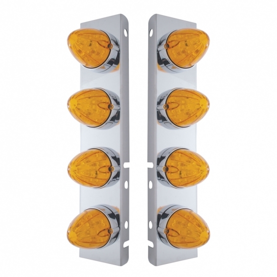 SS Front Air Cleaner Bracket With 8X 19 LED Watermelon Lights & Bezels For Peterbilt-Amber LED & Lens
