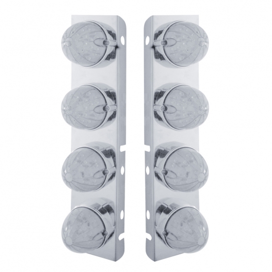 SS Front Air Cleaner Bracket With 8X 19 LED Watermelon Lights & Bezels For Peterbilt-Amber LED/Clear Lens