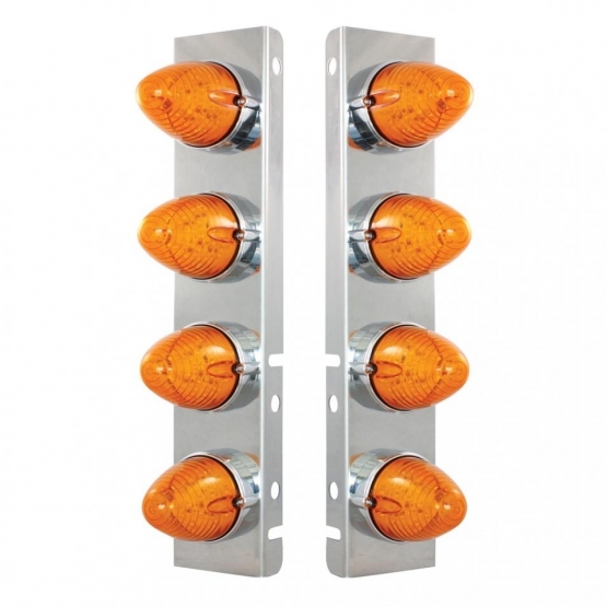 SS Front Air Cleaner Bracket With 8X 19 LED Beehive Lights & Bezels For Peterbilt-Amber LED & Lens