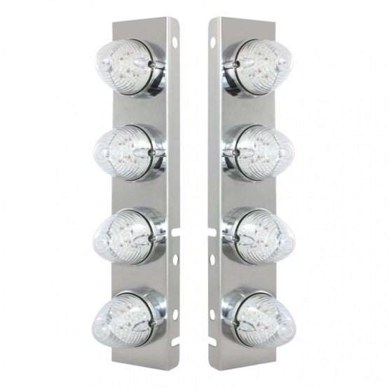 SS Front Air Cleaner Bracket With 8X 19 LED Beehive Lights & Bezels For Peterbilt-Amber LED/Clear Lens