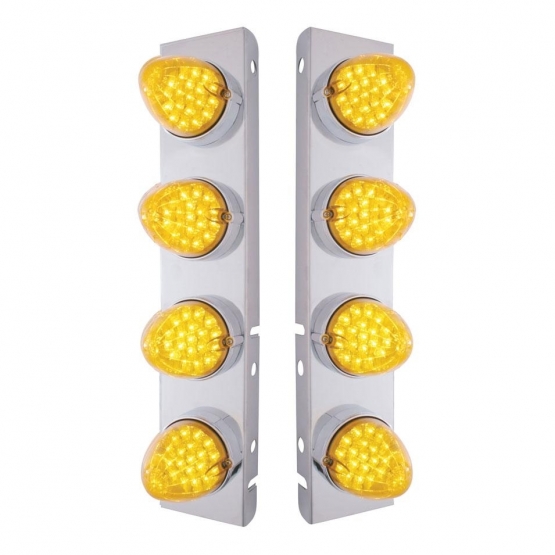 SS Front Air Cleaner Bracket With 8X 19 LED Reflector Lights & Bezels For Peterbilt-Amber LED & Lens