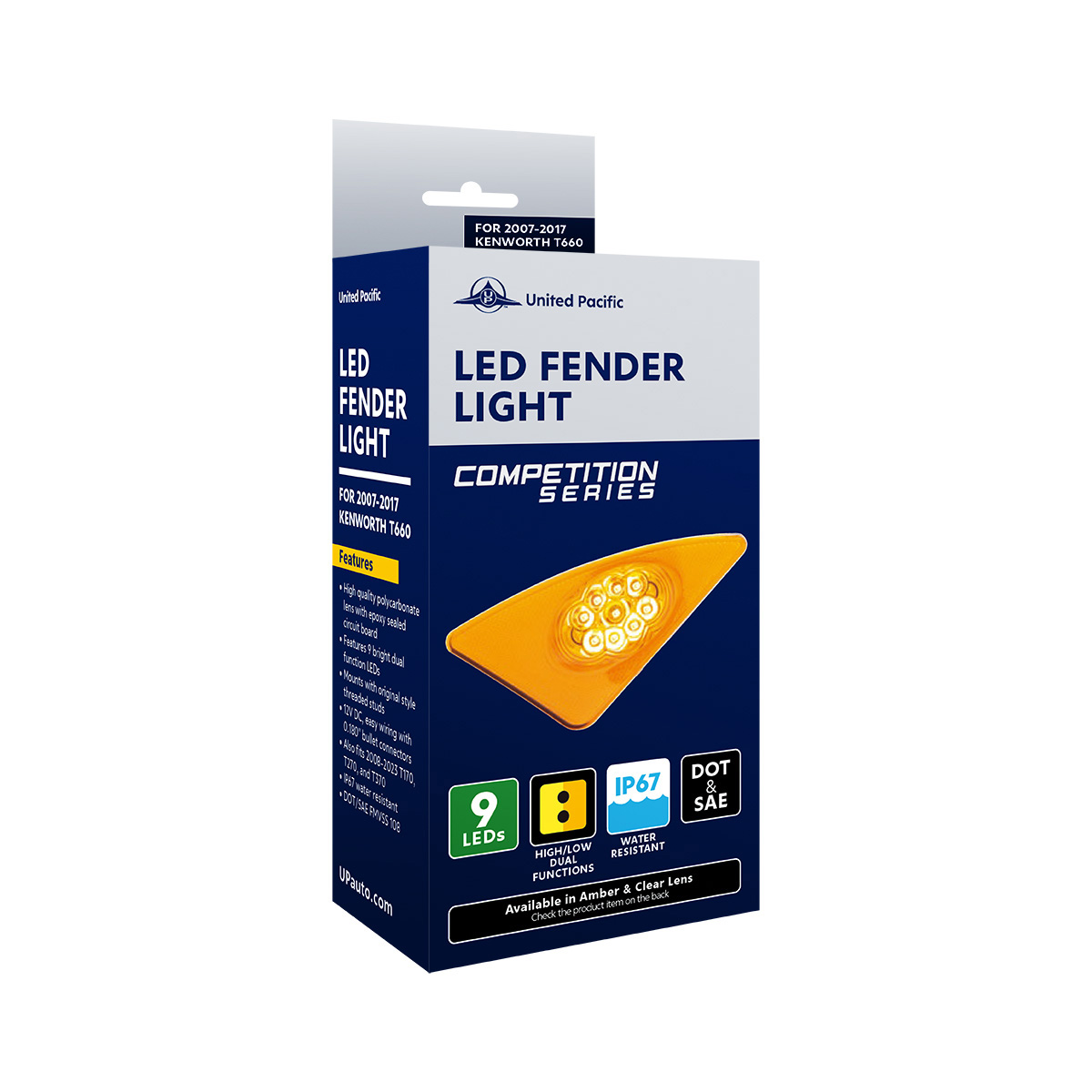 9 LED Competition Series Fender Light For 2007-2017 Kenworth T660 (Driver) -Amber LED/Clear Lens - Thumbnail 12