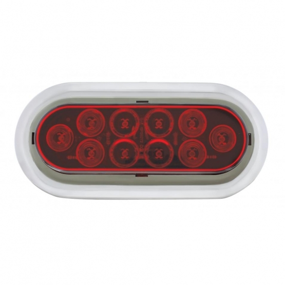 10 LED 6" Oval Light With Bezel (Stop, Turn & Tail) - Red LED/Red Lens - Thumbnail 2