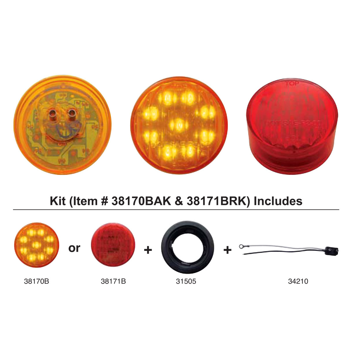 9 LED 2" Round Light Kit (Clearance/Marker) - Amber LED/Amber Lens - Thumbnail 4
