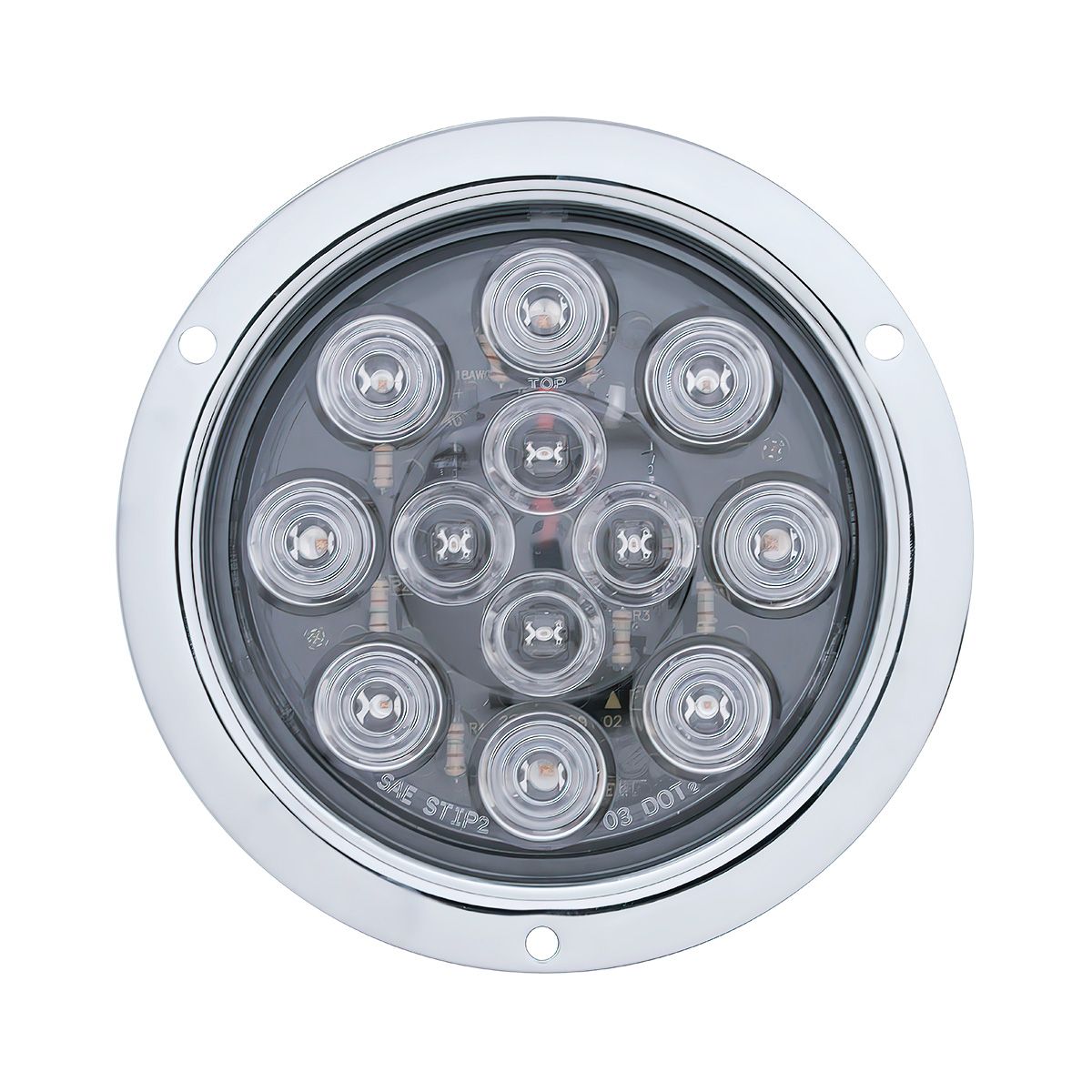 12 LED 4" Round Flange Mount Light (Stop, Turn & Tail) - Red LED/Clear Lens