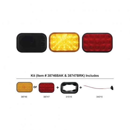 15 LED Rectangular Light Kit (Stop, Turn & Tail) - Red LED/Red Lens - Thumbnail 5
