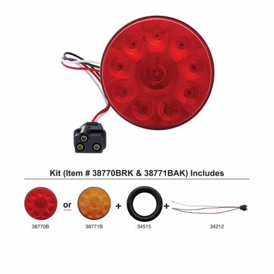 10 LED 4" Round Light Kit (Stop, Turn & Tail) - Red LED/Red Lens - Thumbnail 3