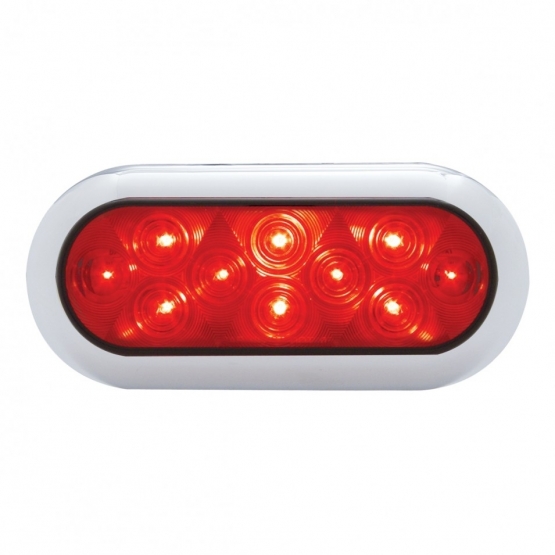 10 LED 6" Oval Flange Mount Light With Bezel (Stop, Turn & Tail) - Red LED/Red Lens