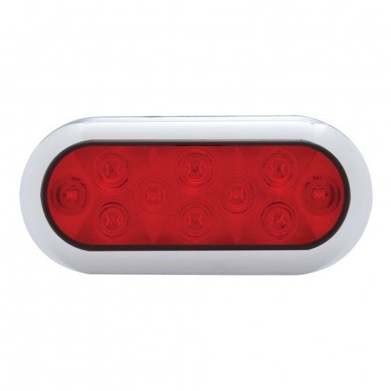 10 LED 6" Oval Flange Mount Light With Bezel (Stop, Turn & Tail) - Red LED/Red Lens - Thumbnail 2