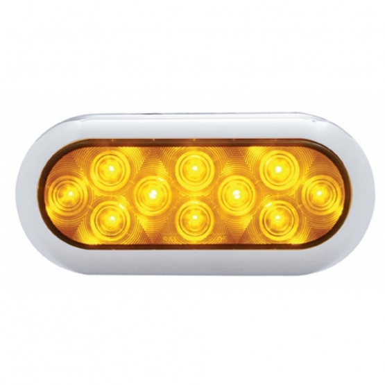 10 LED 6" Oval Flange Mount Turn Signal Light With Bezel - Amber LED/Amber Lens