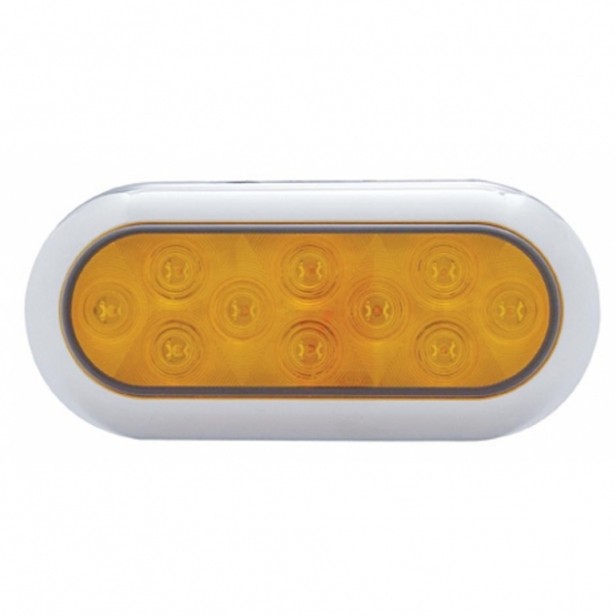 10 LED 6" Oval Flange Mount Turn Signal Light With Bezel - Amber LED/Amber Lens - Thumbnail 2