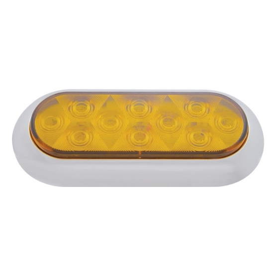 10 LED 6" Oval Flange Mount Turn Signal Light With Bezel - Amber LED/Amber Lens - Thumbnail 3