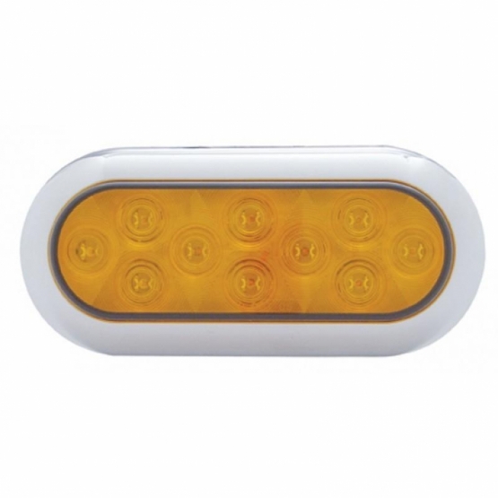 10 LED 6" Oval Flange Mount Turn Signal Light With Bezel - Amber LED/Amber Lens (Bulk) - Thumbnail 2