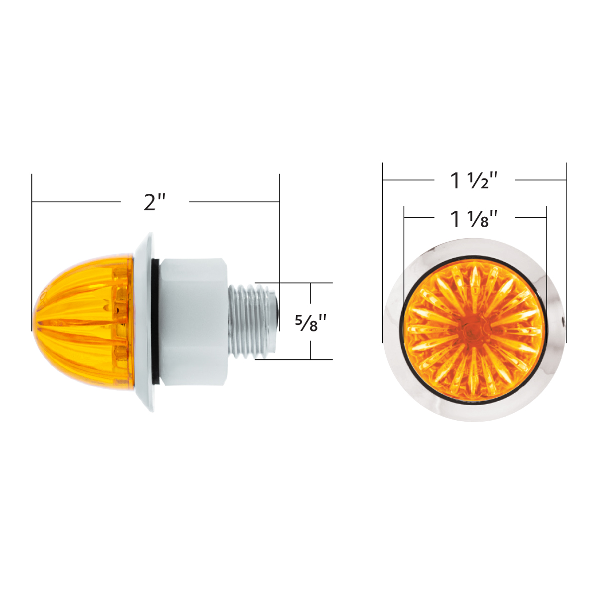 2 LED Dual Function 1-1/8" Watermelon Light (Clearance/Marker) - Amber LED/Amber Lens - Thumbnail 7
