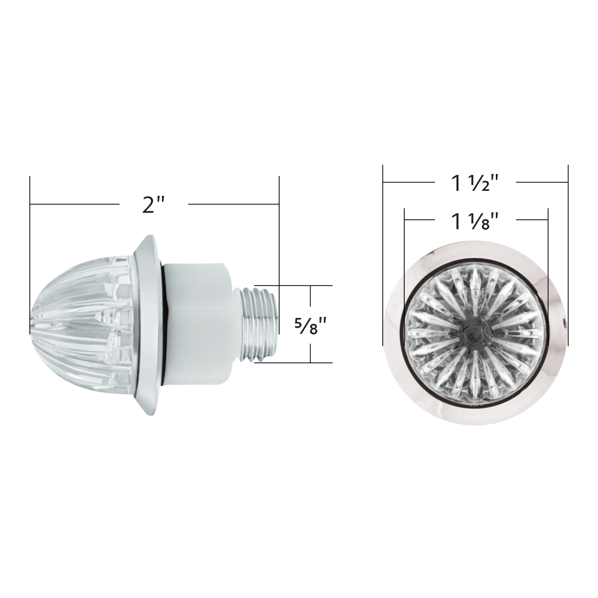 2 LED Dual Function 1-1/8" Watermelon Light (Clearance/Marker) - White LED/Clear Lens - Thumbnail 7