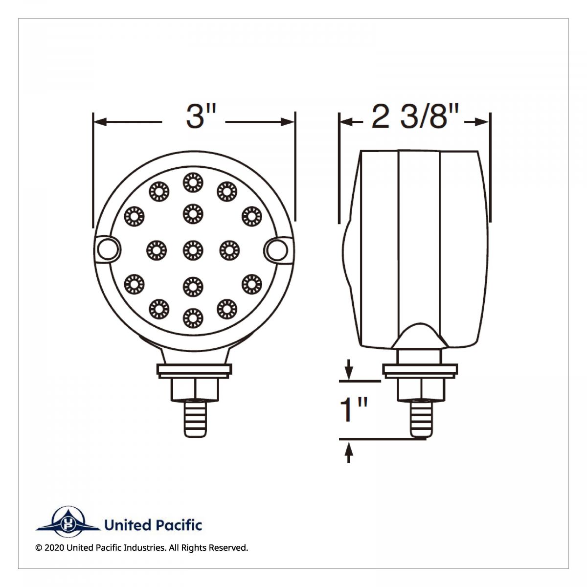 15 LED 3" Reflector Single Face Light - Amber LED/Amber Lens - Thumbnail 3