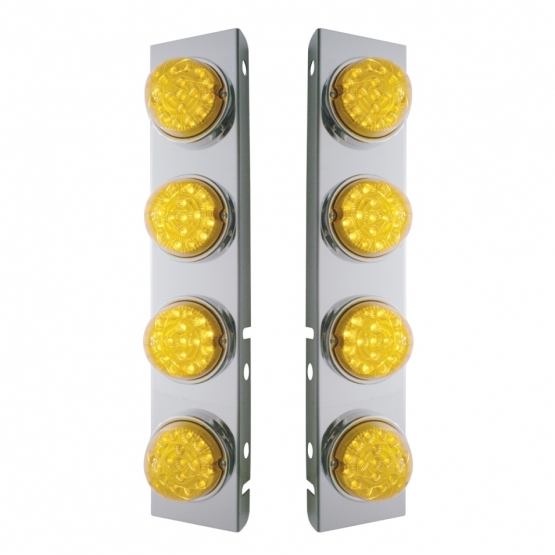 SS Front Air Cleaner Bracket With 8X 17 Amber LED Reflector Lights & SS Bezels For Peterbilt-Amber Lens