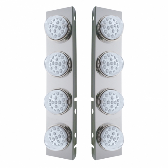 SS Front Air Cleaner Bracket With 8X 17 Amber LED Reflector Lights & SS Bezels For Peterbilt-Clear Lens