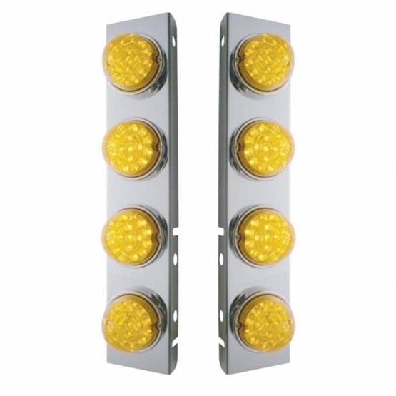 SS Front Air Cleaner Bracket With 8X 17 Amber LED Dual Function Reflector Lights & SS Bezels For Peterbilt-Amber Lens