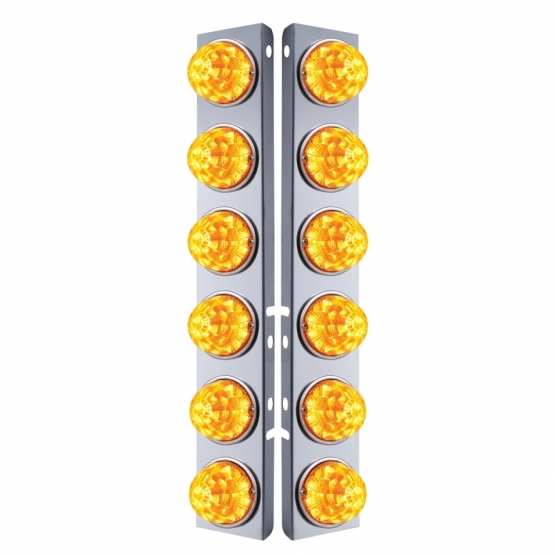 SS Front Air Cleaner Bracket W/12X 17 Amber LED Refl. Watermelon Lights & SS Bezels For Peterbilt-Amber Lens (Pair)