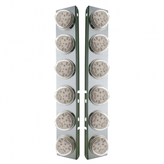 SS Front Air Cleaner Bracket W/12X 17 Amber LED Refl. Watermelon Lights & SS Bezels For Peterbilt-Clear Lens (Pair) - Thumbnail 2