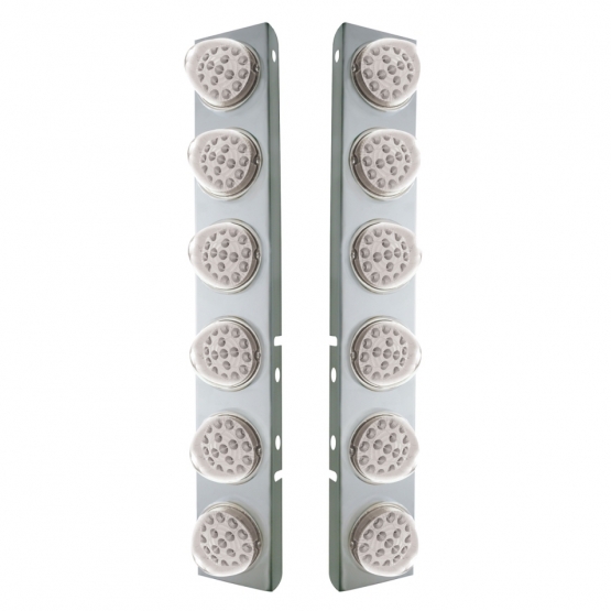 SS Front Air Cleaner Bracket With 12X 17 Amber LED Reflector Lights & SS Bezels For Peterbilt-Clear Lens