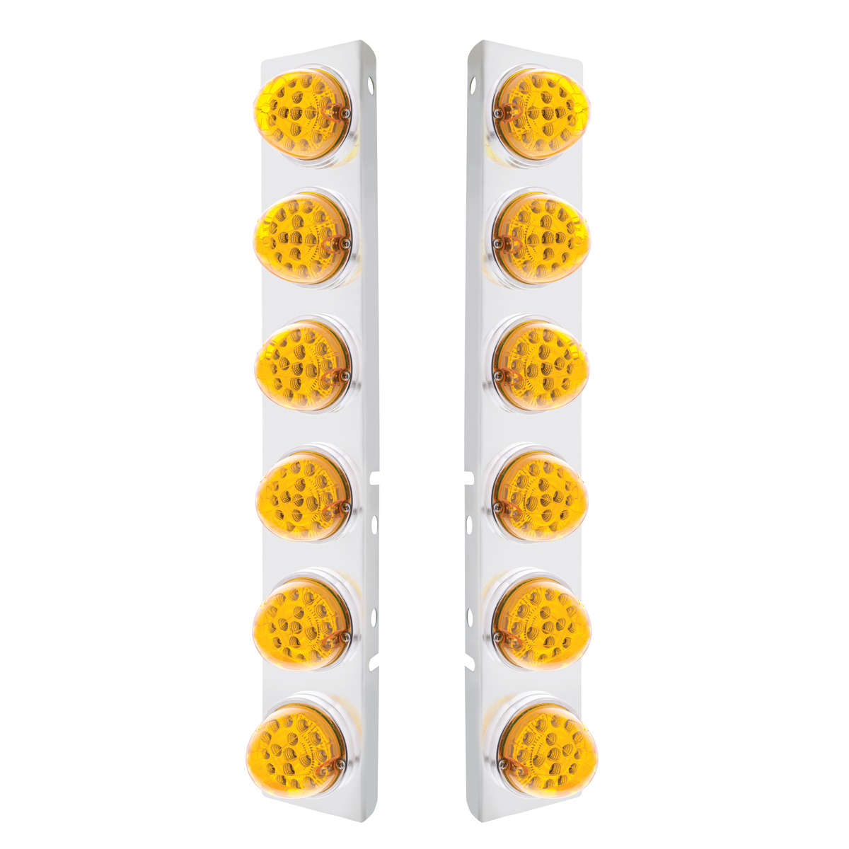 SS Front Air Cleaner Bracket With 12X 17 Amber LED Dual Function Reflector Lights & SS Bezels For Peterbilt-Amber Lens - Thumbnail 2