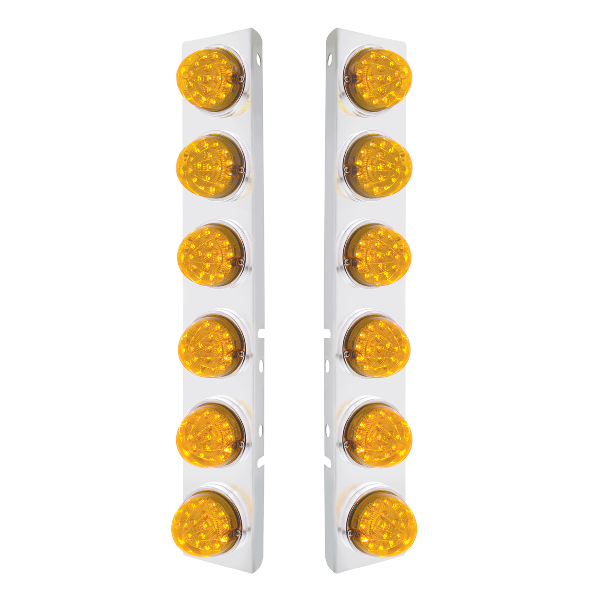 SS Front Air Cleaner Bracket With 12X 17 Amber LED Dual Function Reflector Lights & SS Bezels For Peterbilt-Amber Lens - Thumbnail 4