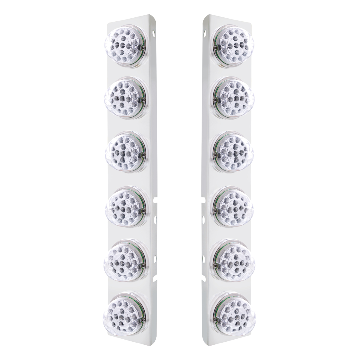 SS Front Air Cleaner Bracket With 12X 17 Amber LED Dual Function Reflector Lights & SS Bezels For Peterbilt-Clear Lens - Thumbnail 2