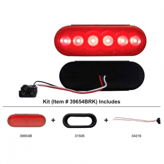 6 LED Oval Light Kit (Stop, Turn & Tail) - Red LED/Red Lens