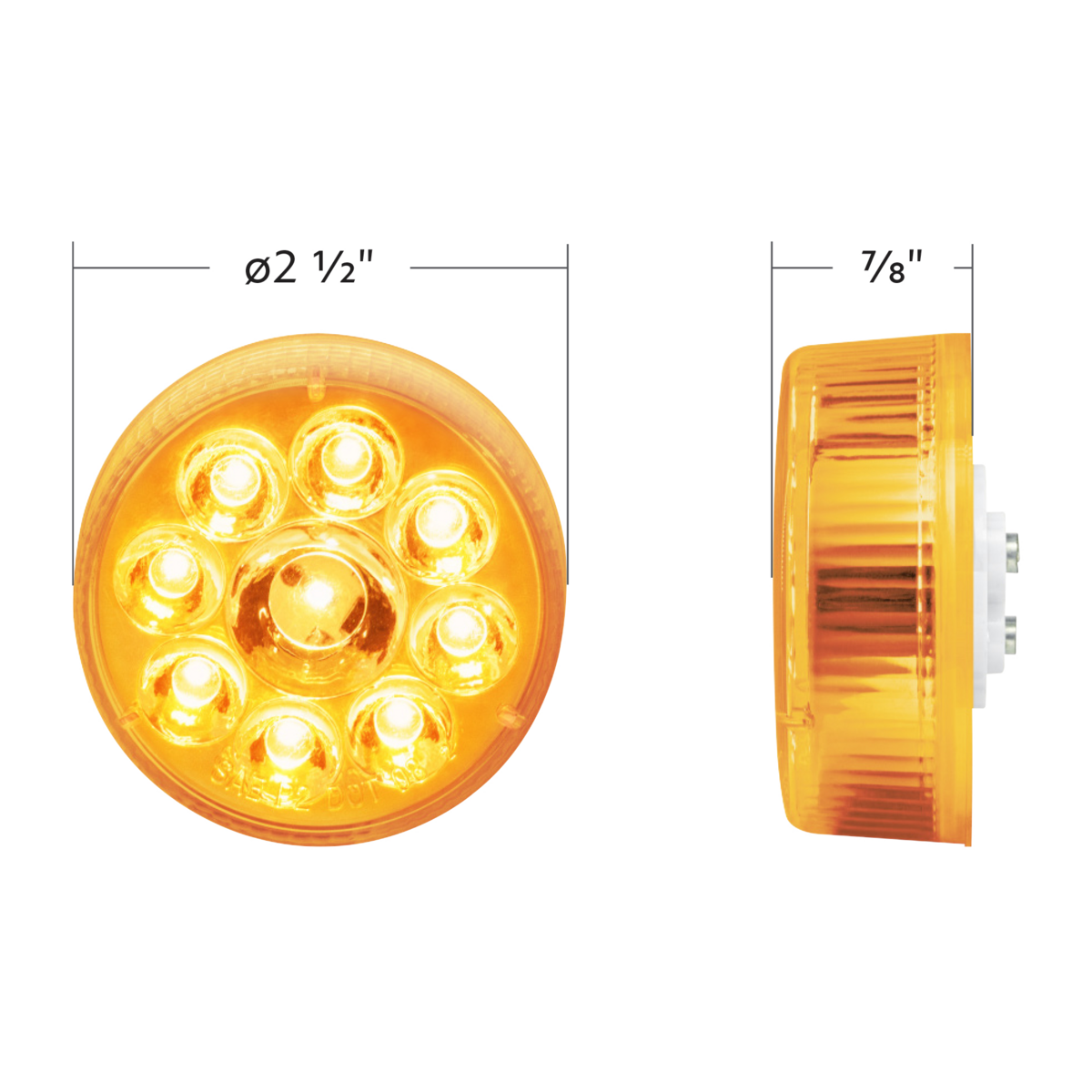 10 LED 2.5" Round Pure Reflector Light (Clearance/Marker) - Amber LED/Amber Lens - Thumbnail 6