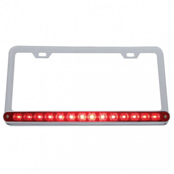 Chrome License Plate Frame With 14 LED 12" Light Bar - Red LED/Red Lens