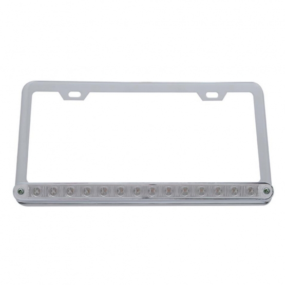 Chrome License Plate Frame With 14 LED 12" Light Bar - Red LED/Clear Lens
