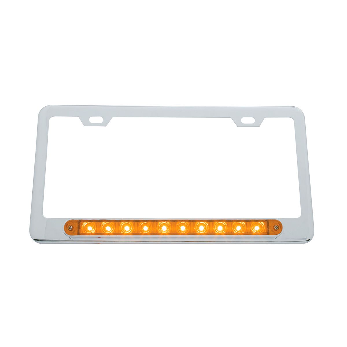 Chrome License Plate Frame With 10 LED 9" Light Bar - Amber LED/Amber Lens