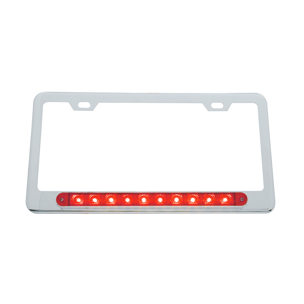 Chrome License Plate Frame With 10 LED 9" Light Bar - Red LED/Red Lens - Thumbnail 3
