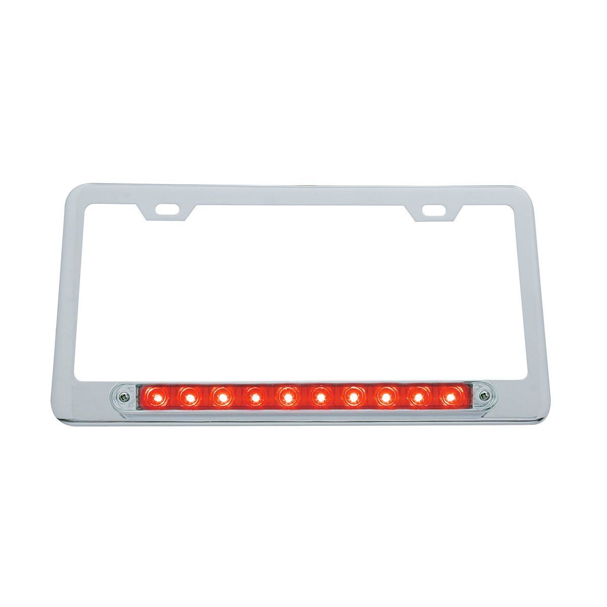 Chrome License Plate Frame With 10 LED 9" Light Bar - Red LED/Clear Lens - Thumbnail 3