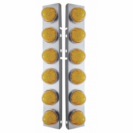 SS Front Air Cleaner Brkt With 12X 17 Amber LED Hi/Lo Watermelon Lights & SS Bezels For Peterbilt-Amber Lens