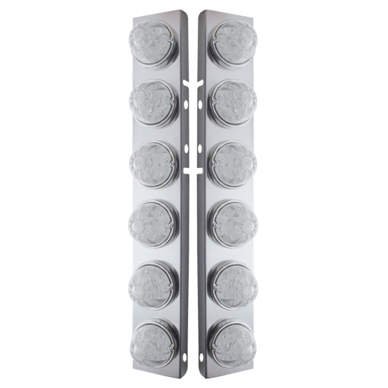 SS Front Air Cleaner Brkt With 12X 17 Amber LED Hi/Lo Watermelon Lights & SS Bezels For Peterbilt-Clear Lens