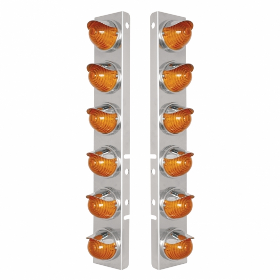 SS Front Air Cleaner Bracket W/12X 17 Amber LED Beehive Lights & SS Visors For Peterbilt-Amber LED & Lens