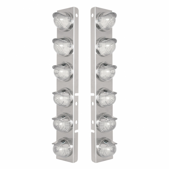 SS Front Air Cleaner Bracket W/12X 17 Amber LED Beehive Lights & SS Visors For Peterbilt-Amber LED/Clear Lens