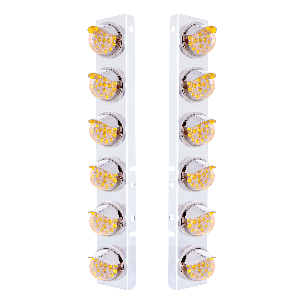 SS Front Air Cleaner Bracket With 12X 17 Amber LED Dual Function Reflector Lights & SS Visors For Peterbilt-Clear Lens - Thumbnail 4