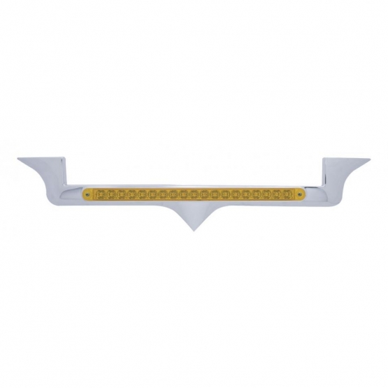 Chrome Hood Emblem Trim With 19 LED Reflector Light Bar For Kenworth - Amber LED/Amber Lens