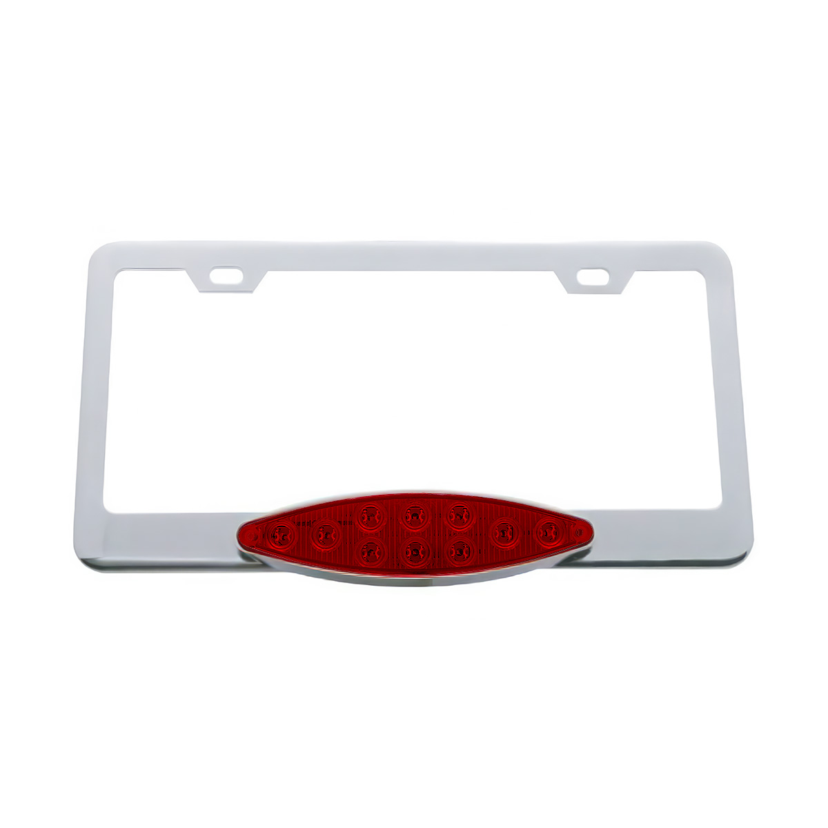 Chrome License Plate Frame With 10 LED Cats Eye Light - Red LED/Red Lens - Thumbnail 2
